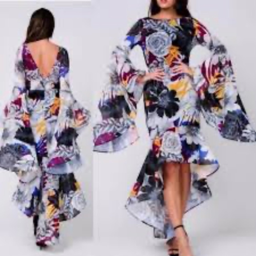 CQ by CQ Maxi Dress Women Small Long Tiered Flare Sleeve Floral maximalist